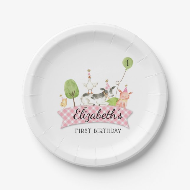 Girls Barnyard Birthday Party  Paper Plate (Front)