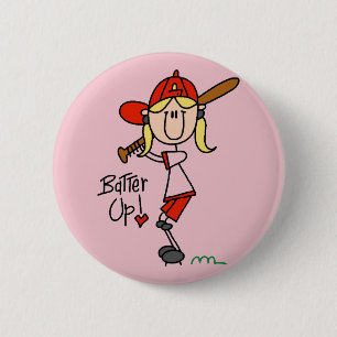 Girls Baseball Batter Up Tshirts and Gifts 6 Cm Round Badge