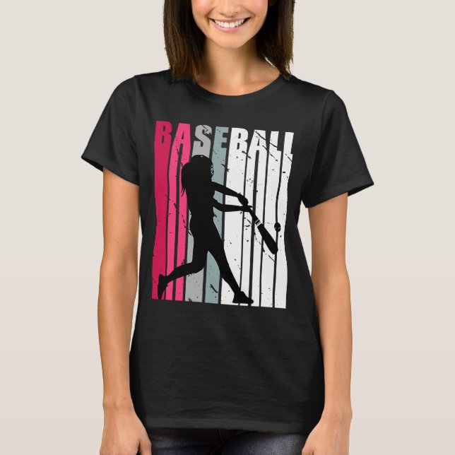 Girls Baseball Birthday Retro Colours Pink Grey Di T-Shirt (Front)