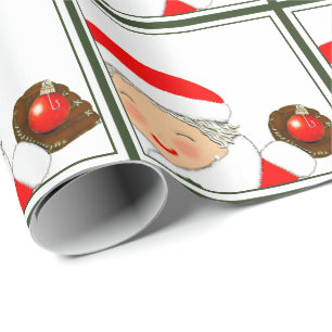 Girls Baseball Christmas Holiday Wrapping Paper