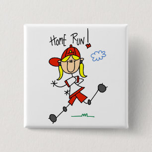 Girls Baseball Home Run Tshirts and Gifts 15 Cm Square Badge