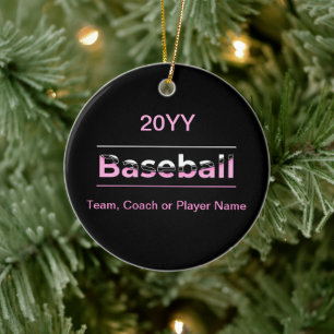Girls Baseball - Pink Geometric Typography Ceramic Tree Decoration