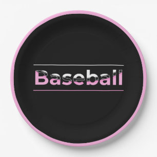 Girls Baseball - Pink Geometric Typography Paper Plate