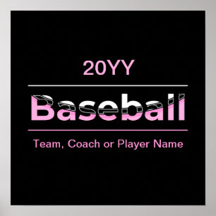 Girls Baseball - Pink Geometric Typography Poster