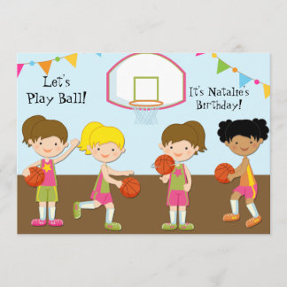 Girls Basketball Birthday 5x7 Invitation