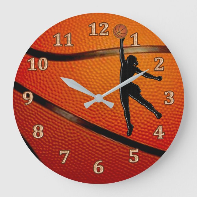 Girls Basketball Clock, Girls Basketball Bedroom Large Clock (Front)