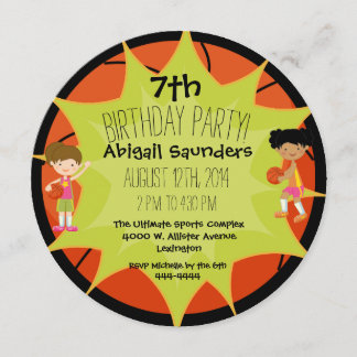 Girls Basketball Custom Birthday Circle Invitation