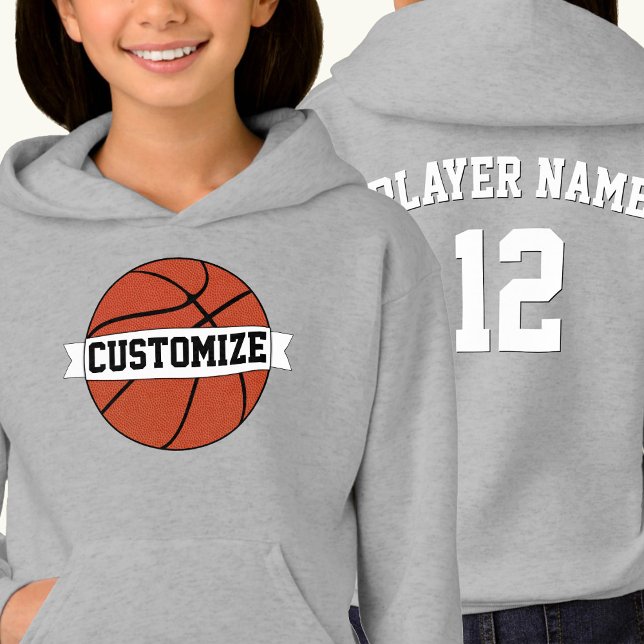 Girls Basketball Custom Team Player Name & Number (Girls basketball team hoodie with custom team name, player name and player jersey number.)