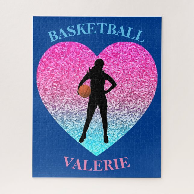 Girls Basketball Heart Personalized Puzzle  (Vertical)