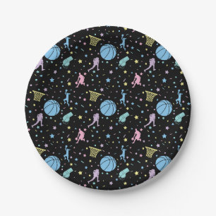 Girls Basketball Players - Stars Pattern Paper Plate