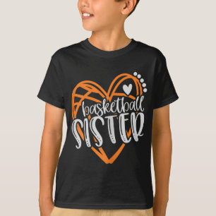 Girls Basketball Sister Heart Distressed T-Shirt