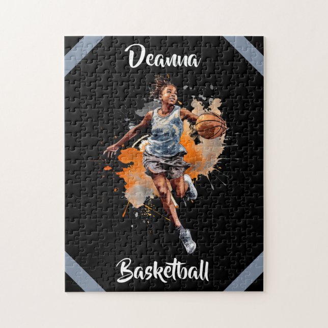 Girls Basketball Watercolor Personalised Jigsaw Puzzle (Vertical)