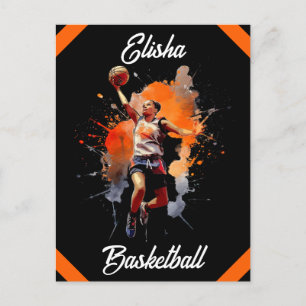 Girls Basketball Watercolor Personalised Postcard