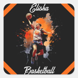 Girls Basketball Watercolor Personalised Square Sticker