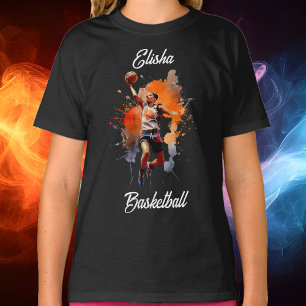 Girls Basketball Watercolor Personalised T-Shirt