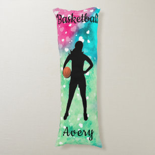 Girls Basketball Watercolor with Floating Hearts   Body Cushion