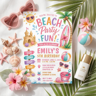 Girls Beach Birthday Tropical Summer Party Invitation