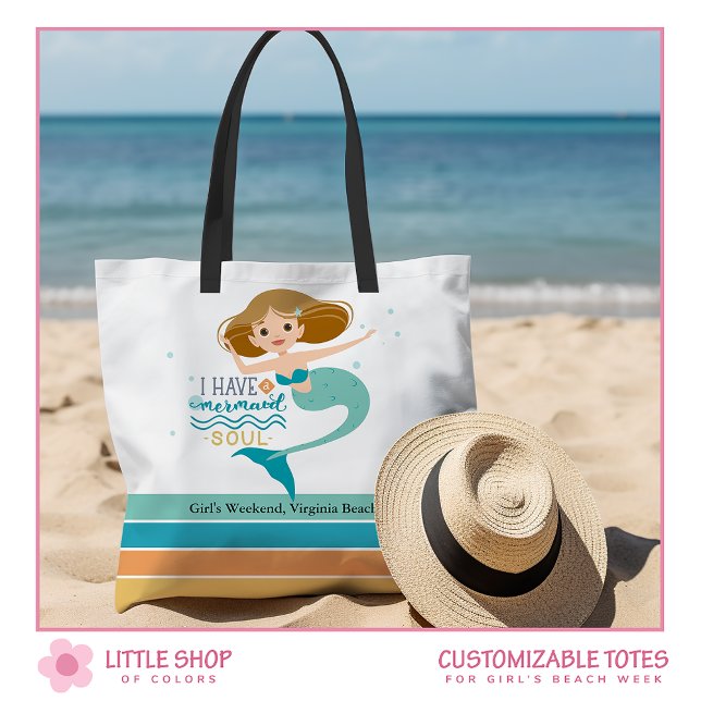 Girls Beach Weekend Mermaid Personalised Tote Bag (Creator Uploaded)