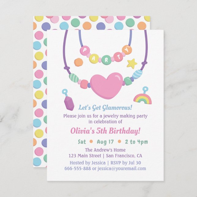 Girls Beads And Jewellery Making Party Invitations (Front/Back)