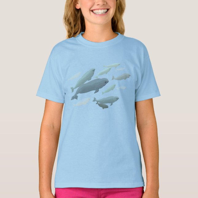 Girl's Beluga Whale T-Shirt Cute Whale Art Shirts (Front)