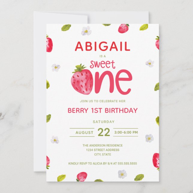 Girl's Berry First 1st Birthday Invitation (Front)