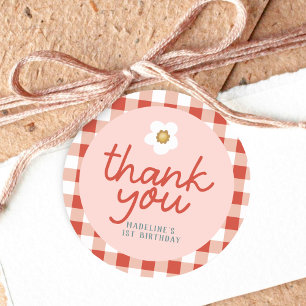 Girls Berry First Gingham Kids 1st Birthday Favour Classic Round Sticker