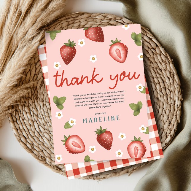 Girls Berry First Kids 1st Birthday Thank You Card (Creator Uploaded)