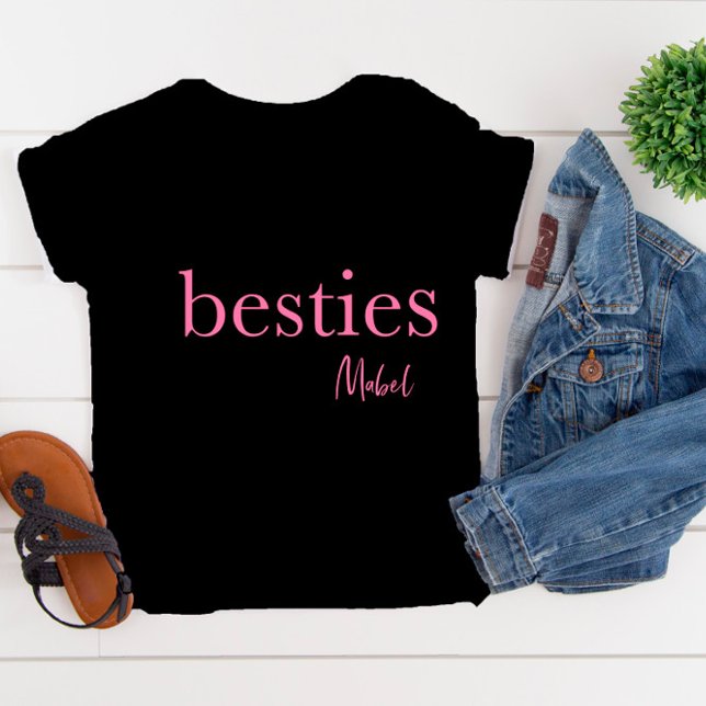 Girls Besties Black Pink Heart T-Shirt (Creator Uploaded)