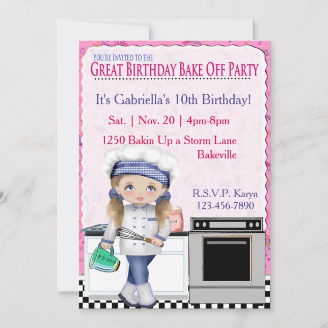 Girls Birthday Bake Off Party Invitation (Front)