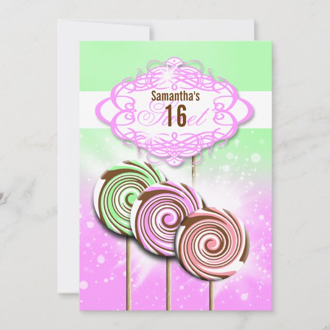 Girls birthday candy sweet 16 invitation (Front)