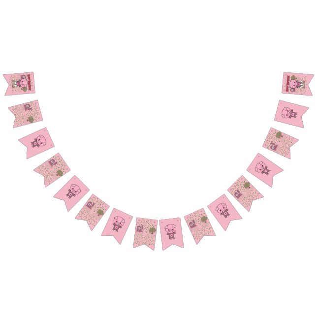 Girls Birthday Cute Colourful Pig Personalise Name Bunting (All)