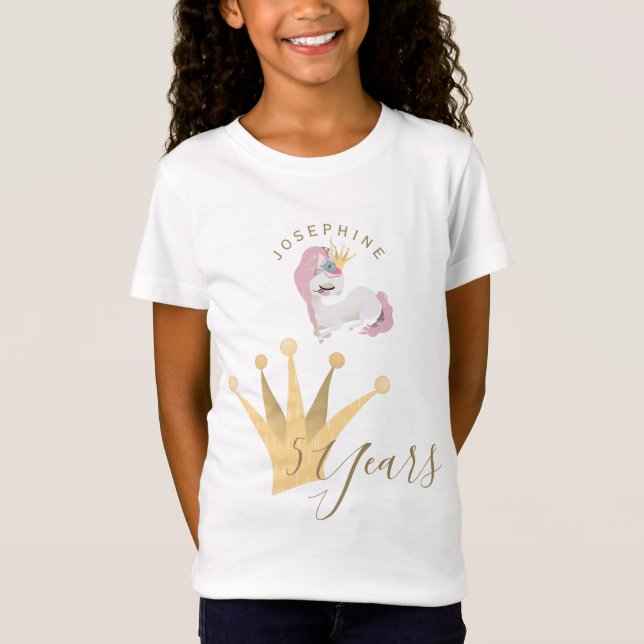 Girls birthday cute unicorn with gold crown T-Shirt (Front)