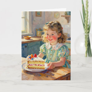 Girl's Birthday   Flowers and Cake Card