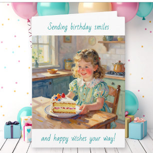 Girl's Birthday   Flowers and Cake Card