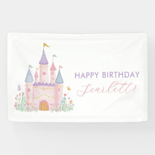 Girls Birthday Party Banner Princess Pastel Castle