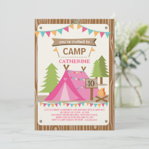 Girls Birthday Party Camping Birthday Party Invitation
