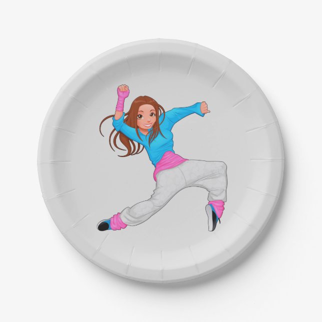Girl's birthday party cute hip hop dancer paper plate (Front)