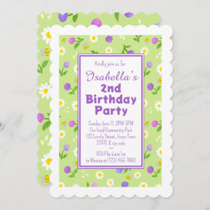Girls birthday party invitation summer pink blooms