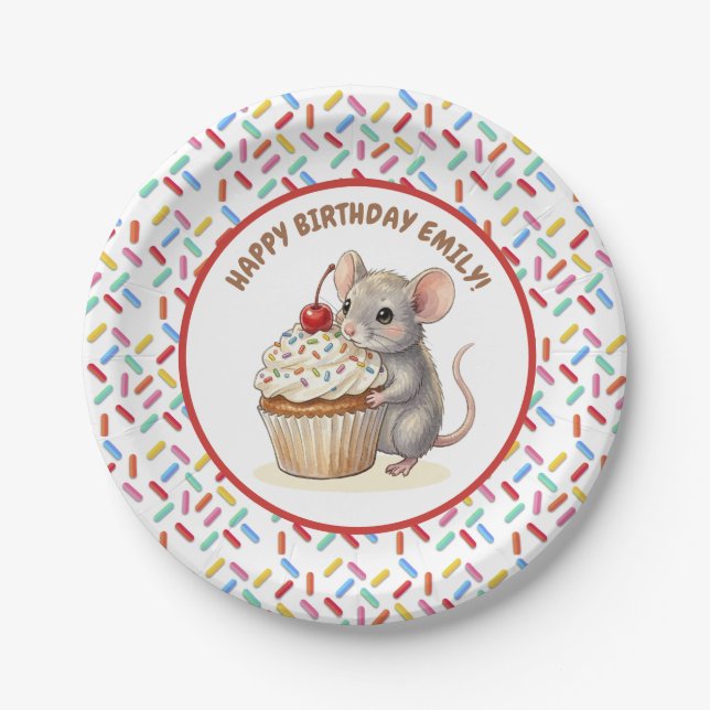 Girl's Birthday Party | Mouse & Cupcake   Paper Plate (Front)