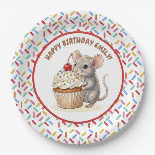 Girl's Birthday Party Mouse & Cupcake Paper Plate