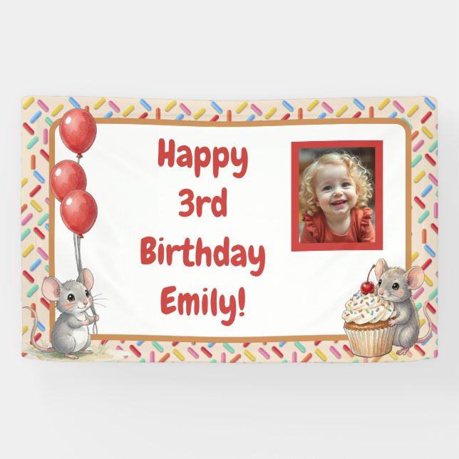 Girl's Birthday Party | Mouse & Cupcake Photo Banner (Horizontal)