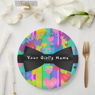 Girl's Birthday Party Plates with Black Bow HAMbWG