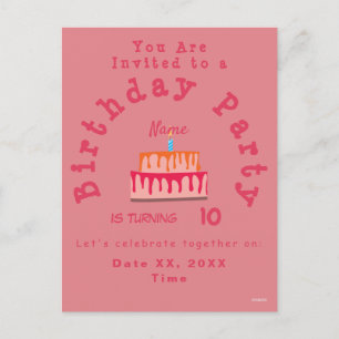 Girl's Birthday Party Postcard Invitation HAMbyWG