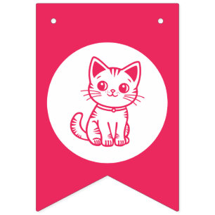 Girl's birthday party with custom colours kitten bunting 