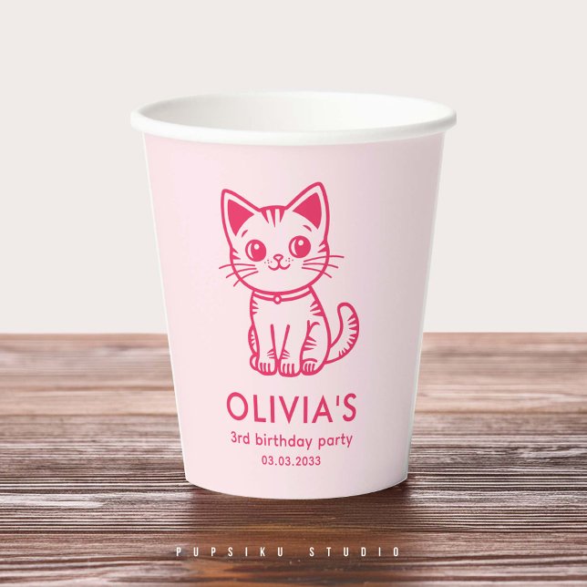 Girl's birthday party with custom colours kitten paper cups (Creator Uploaded)
