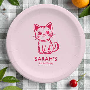 Girl's birthday party with custom colours kitten paper plate