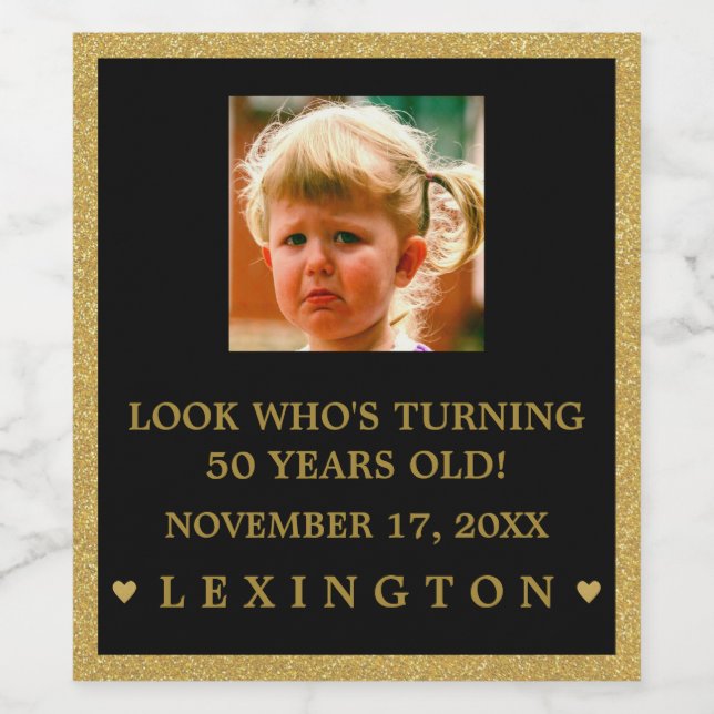 Girls Birthday Photo Gold Glitter Look Sparkling W Wine Label (Single Label)