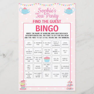 Girls Birthday Tea Party Find The Guest Bingo