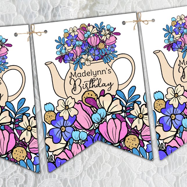 Girls Birthday Tea Party Floral Bunting (Creator Uploaded)