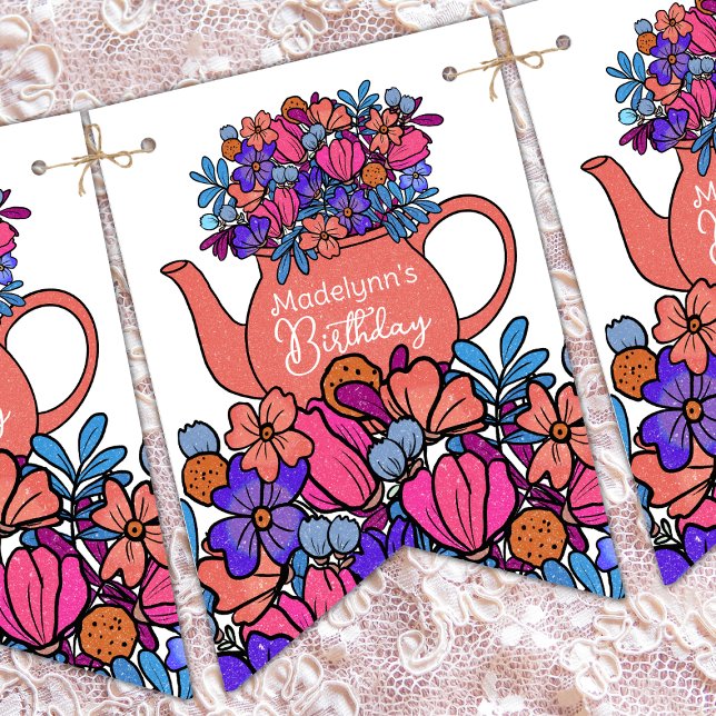Girls Birthday Tea Party Floral Bunting (Creator Uploaded)